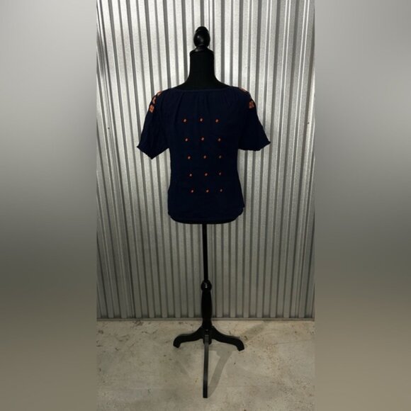 Women’s Joie Blue Orange Geometric Short Sleeve Blouse Top Designer Size Medium - Picture 2 of 4